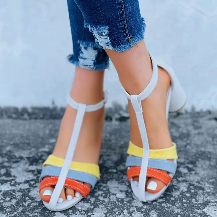 SANDALO MULTICOLOR CON CINTURINO A T